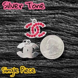 Single Piece Silver Red Rhinestone Logo CC Zipper Pull Charm